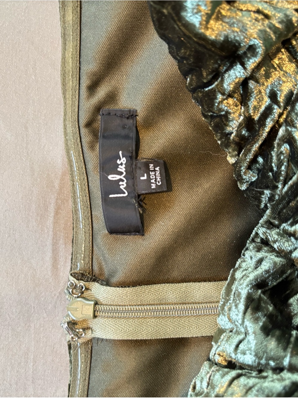 Lulu's Olive Green Velvet Strapless Gown with Side Slit - Picture 3 of 6